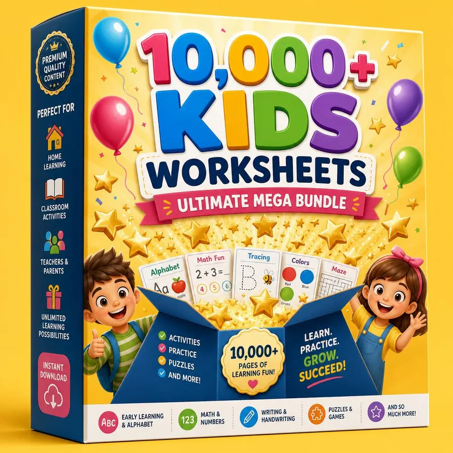 10,000+ Printable Kids Worksheets Mega Bundle